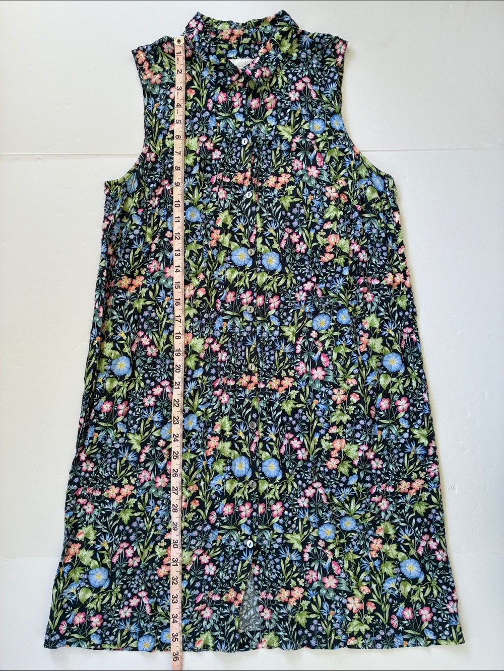 J. Jill Floral Meadow Sleeveless Button Down Shirt Dress Pockets Size Medium - Picture 15 of 17